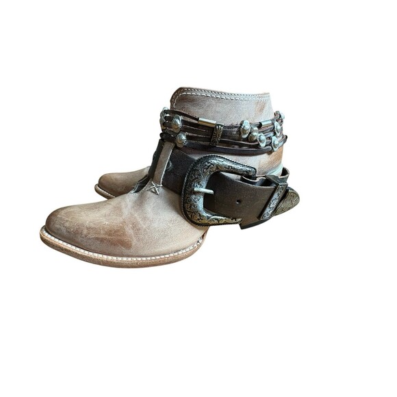 Freebird By Steven SALOON Taupe Tan Leather Western Belted Boots Womens Size 8 - Picture 14 of 16
